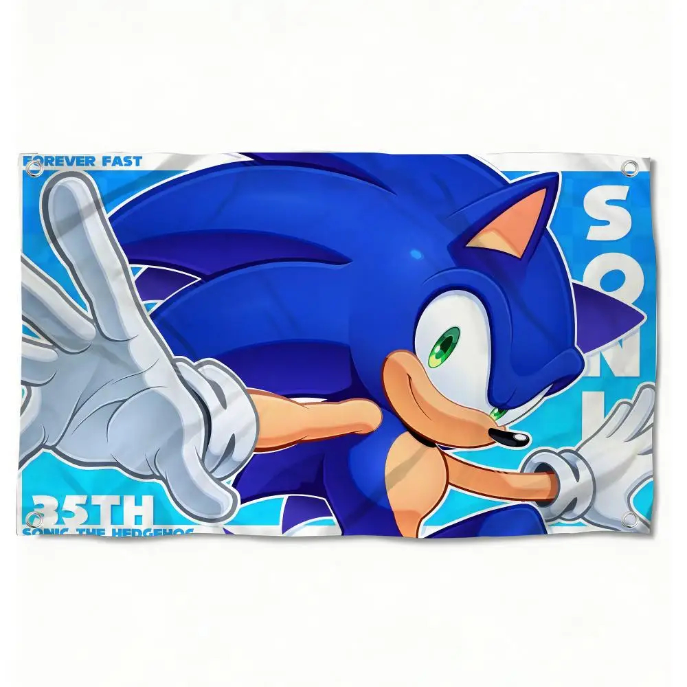 video game s-Sonic the Hedgehog Flags Horizontal High Density Knitted Fabric European Simple For Durable Outdoor Indoor Use