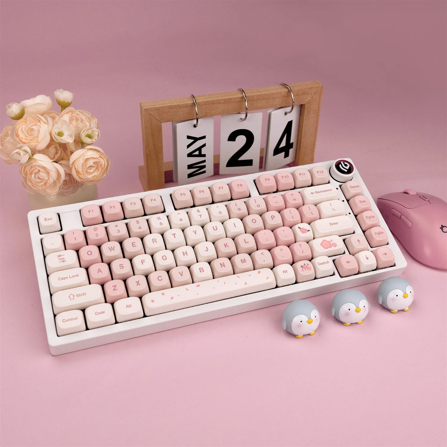 Imagem -02 - Sakura Rosa Moa Keycaps Pbt 142 Teclas Creme Morango para 60 64 84 98 108 Teclado Mecânico para Jogos Interruptor mx