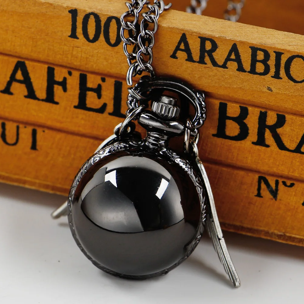 Small Cute Black Ball Design Quartz Pocket Watch Necklace Children's New Year Birthday Gift Sweater Chain Clock