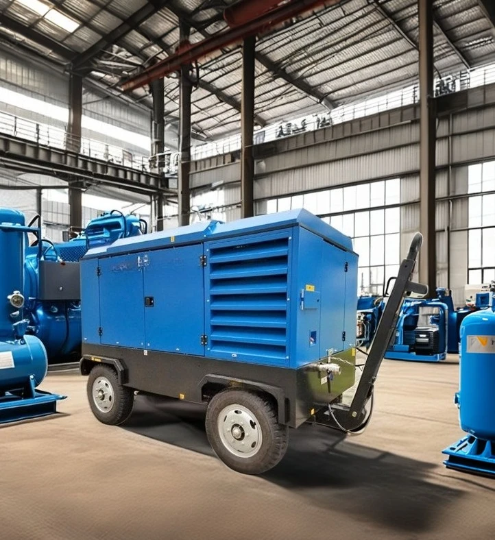 Customized 190CFM 8bar Portable Diesel Engine Lubricated Screw Air Compressor With Pump For Construction Mining Off-Grid Use