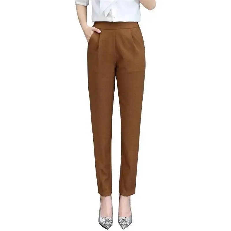 

Women's Pants 2024 Korean Fashion Spring Summer High Waist Harem Pants Thin Office Lady Casual Solid Pockets Work Trousers