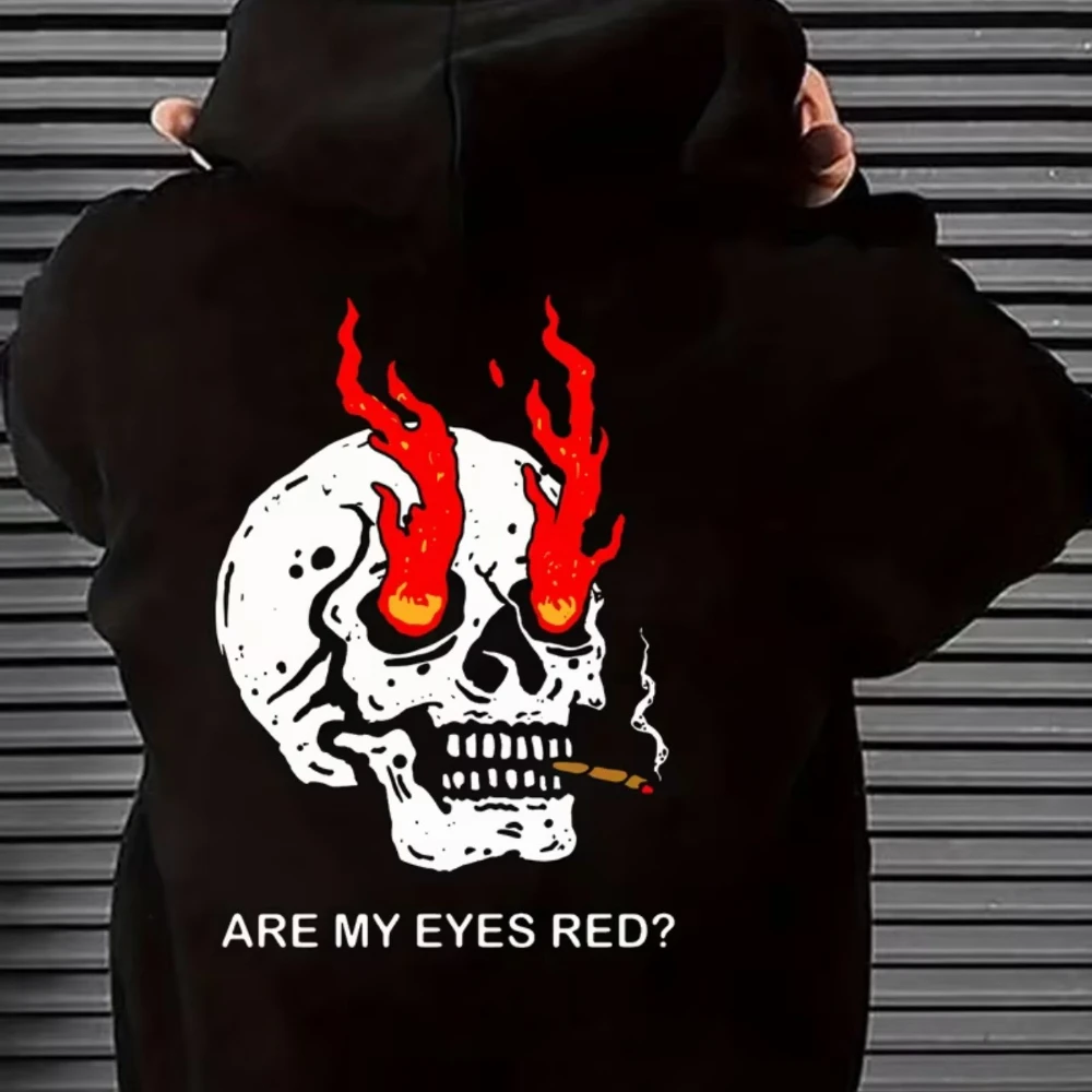 

CLOOCL A Skull with Burning Eye Sockets Printed Hoodie Autumn/Winter Fashion Mens Clothing