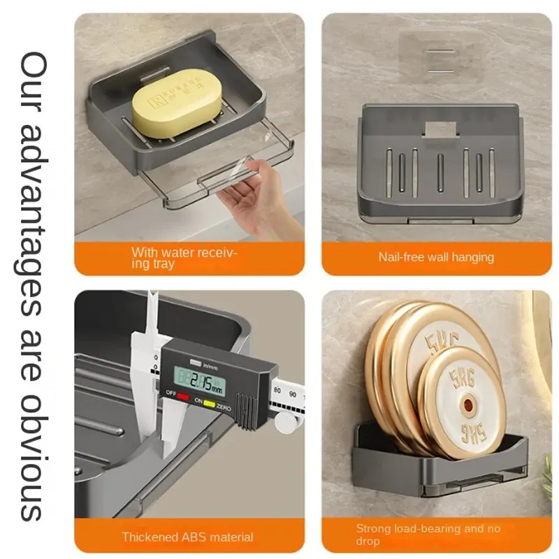 Wall-mounted Drain Soap Box Soap Holder Bathroom Wall Hanging Soap Box Perforation-free Bathroom Soap Box Storage Rack image 2