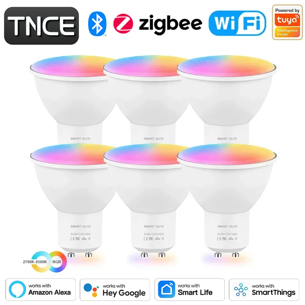 TNCE Tuya GU10 WIFI Zigbee Bluetooth LED Bulb, RGB C+W White Dimmable Lamp, Smart Life APP, Voice Control, spot Light Downlight