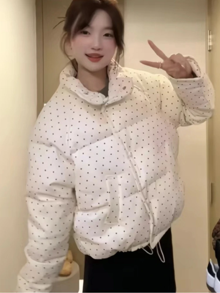 2025 new women's polka dot cotton jacket winter sweet and cute spicy girl trend loose oversized warm jacket top