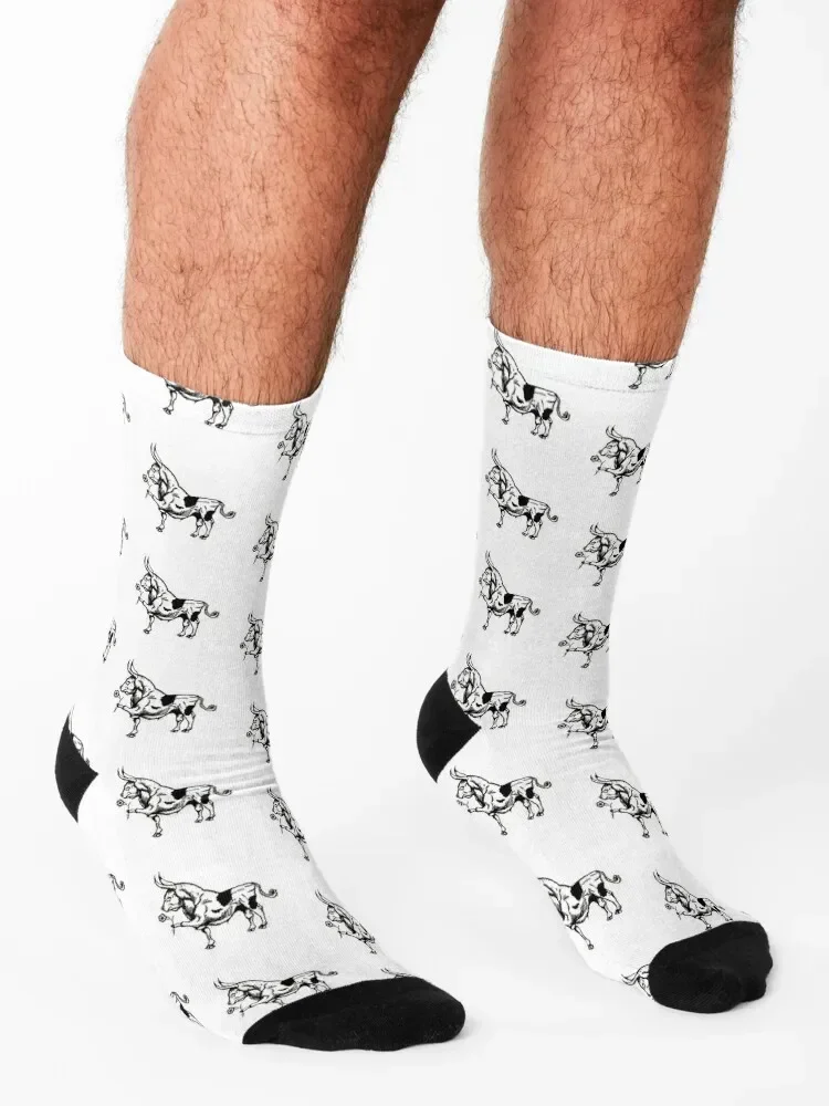 Calcetines de tatuaje de flores con bonito toro blanco y negro, medias de Navidad para escalar con estampado, calcetines para niña y hombre