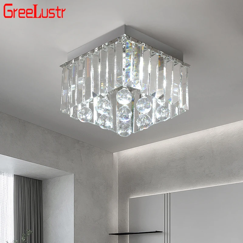 

Crystal Led Ceiling Lamp Modern Flush Mount Chandelier Lighting Fixtures Home Decora Balcony Bedroom Indoor Square Ceiling Light