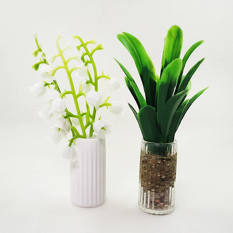 1PC Green Plant Ornaments Crafts 1/12 Dollhouse Miniature Simulation Plant Bell Orchid Model DIY Accessories Decor Toy