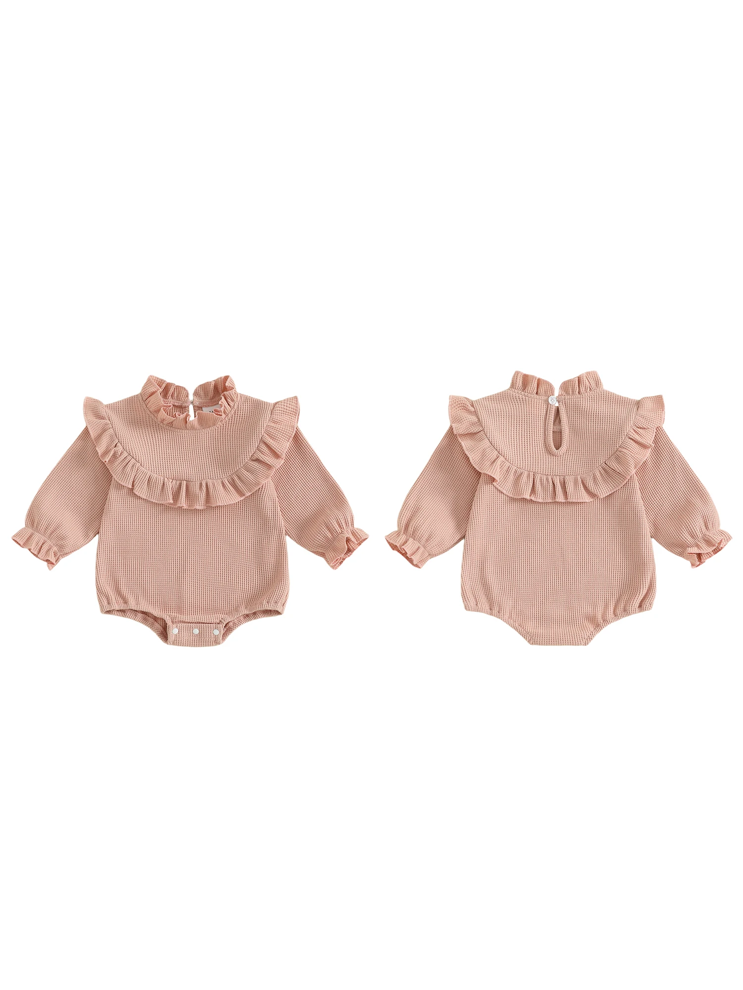 

Очаровательные вязаные комбинезоны для маленьких девочек, стильный однотонный комбинезон с короткими рукавами и высоким воротом, с оборками и застежкой на пуговицы