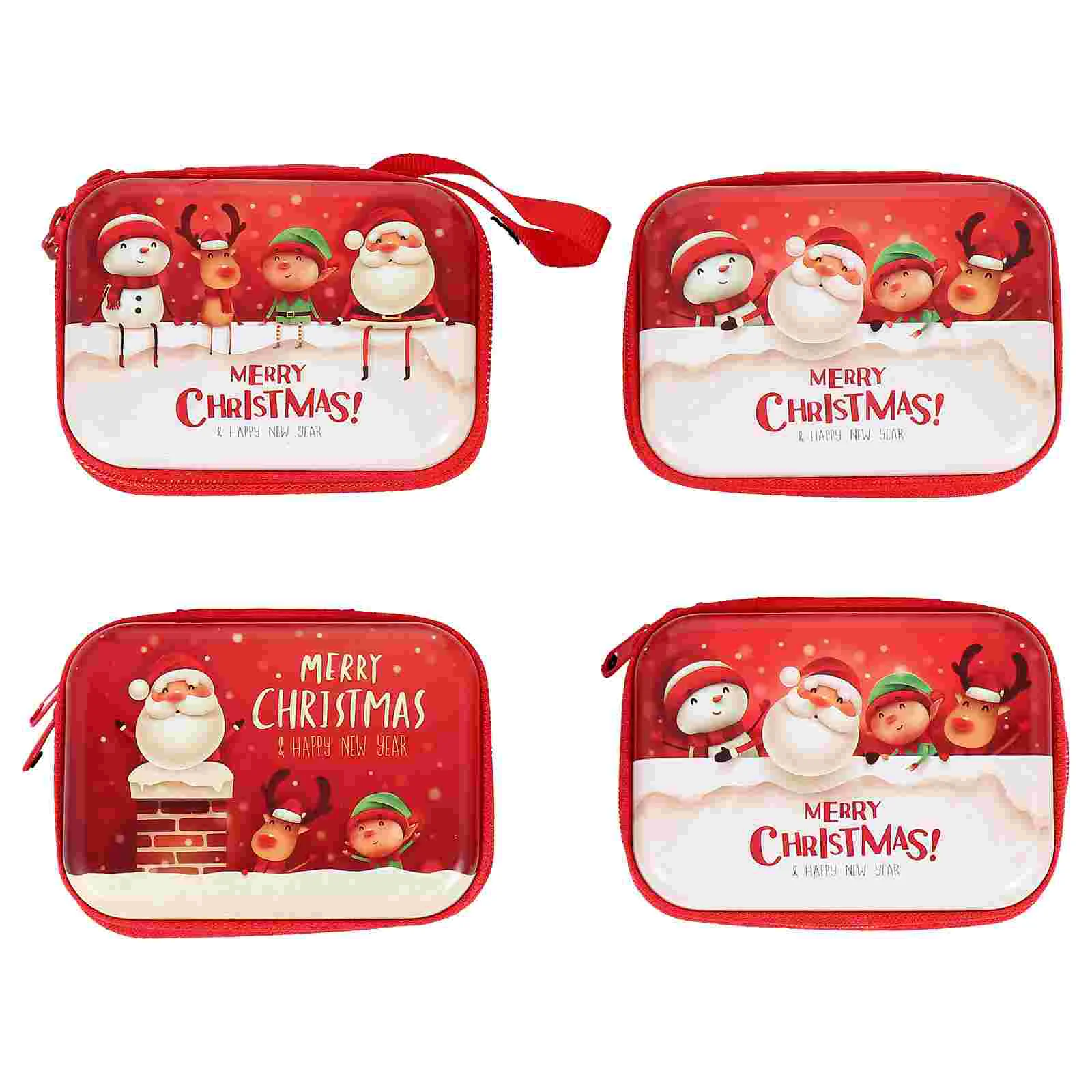 4 Pcs Coin Purse Christmas Tin Box Rectangular Change Earphone Bag Small Adorable Cartoon Mini Zipper Zippered Child