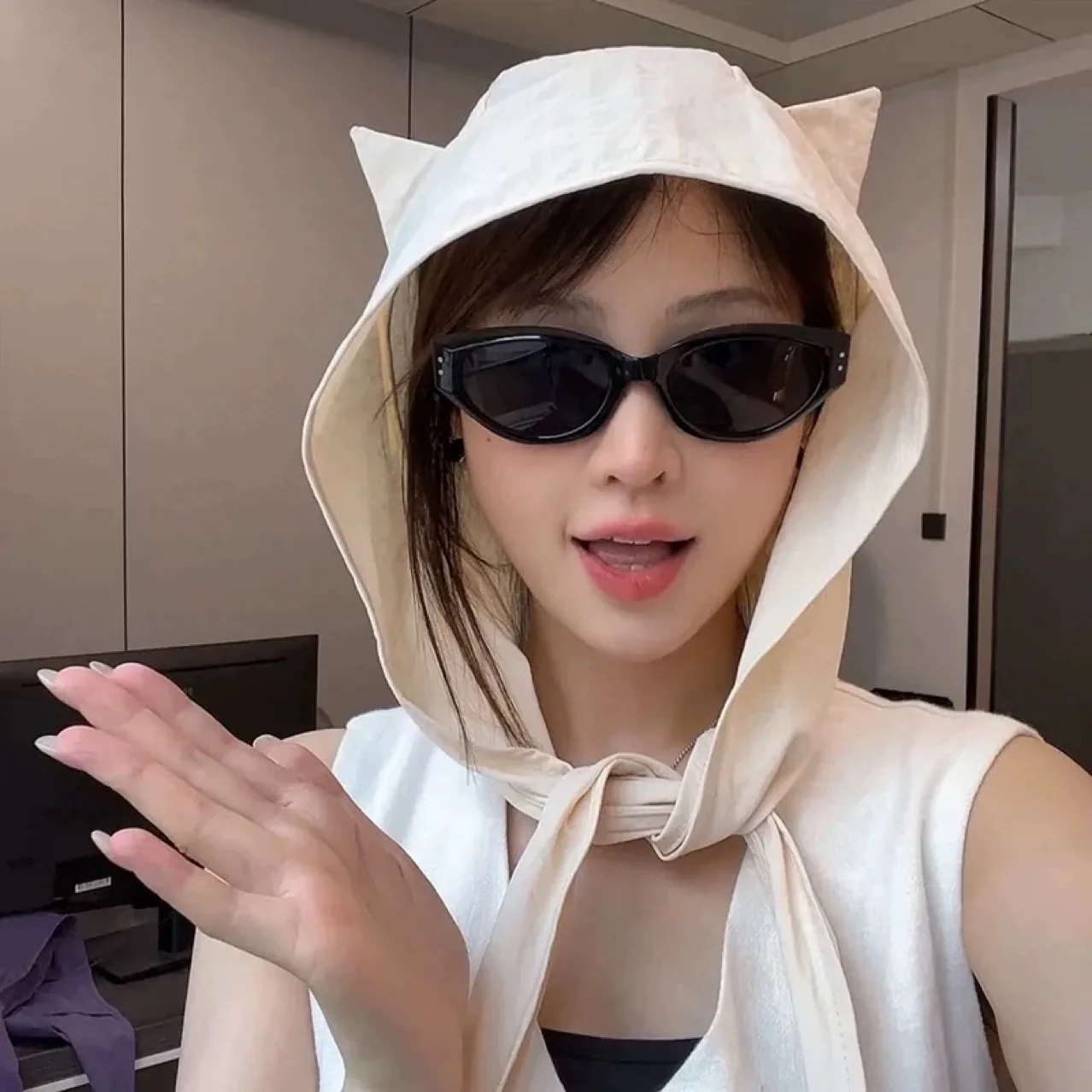 

Imp Strap quick-drying sun hat Children's thin neck protector cycling cute cat ears Fisherman hat