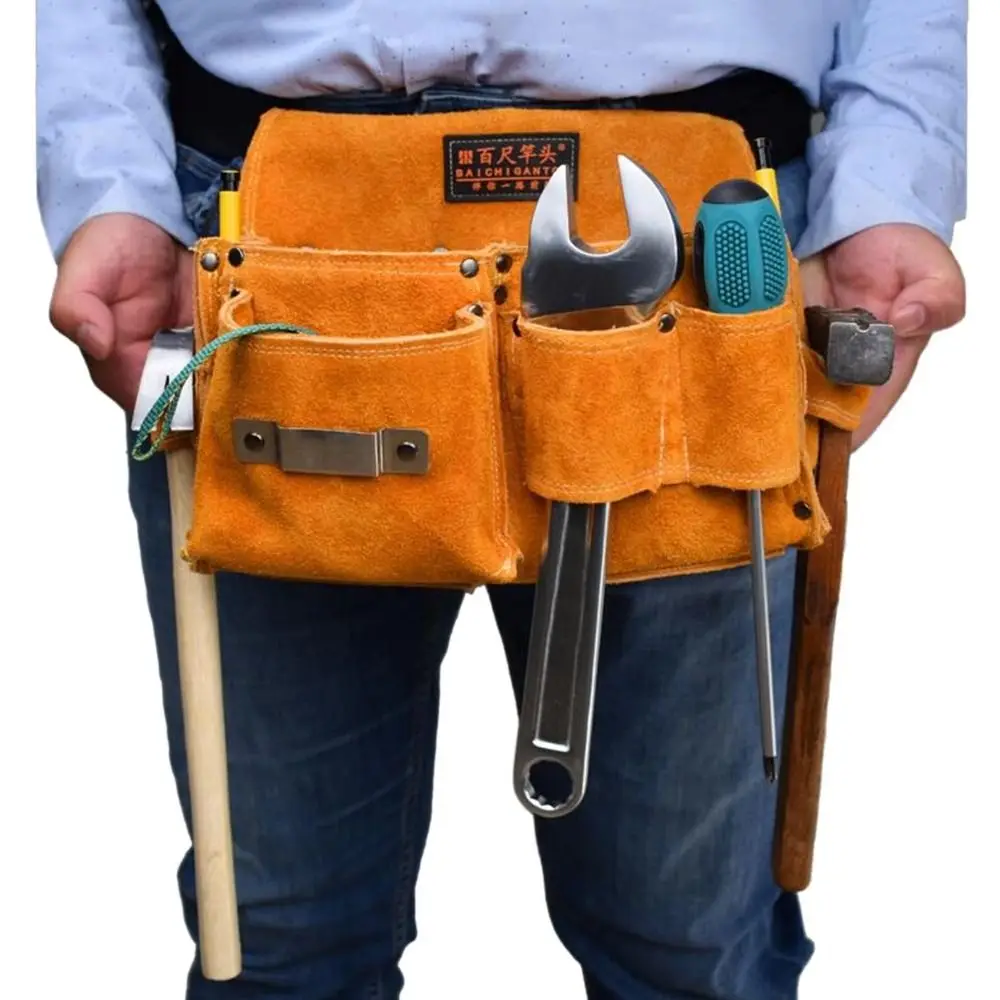Portable Wear Resistant Nail Bag Large Capacity Pouch Tool Storage Bag Retro Sturdy Hardware Organizer Wrench