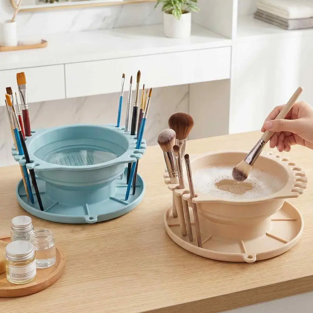 Silicone Paint Brush Cleaner Cup with Texture Foldable Silicone Makeup Brush Cleaner for Watercolor Painting And Makeup Brush