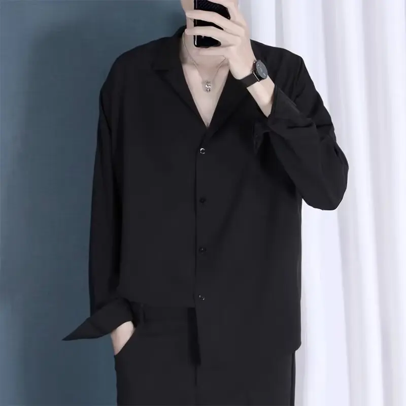 

Spring Large Size 300 Pou Men's Long Sve irt Casual Loose Bla White Non-iron Outerwear Faionable Korean Sle