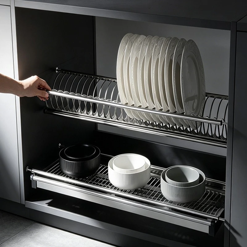 Dish Drying Rack Stainless Steel Bowl Plate Organizer Holders Kitchen Tableware Storage Shelf 500‑1000MM Cabinet Drainer Tray