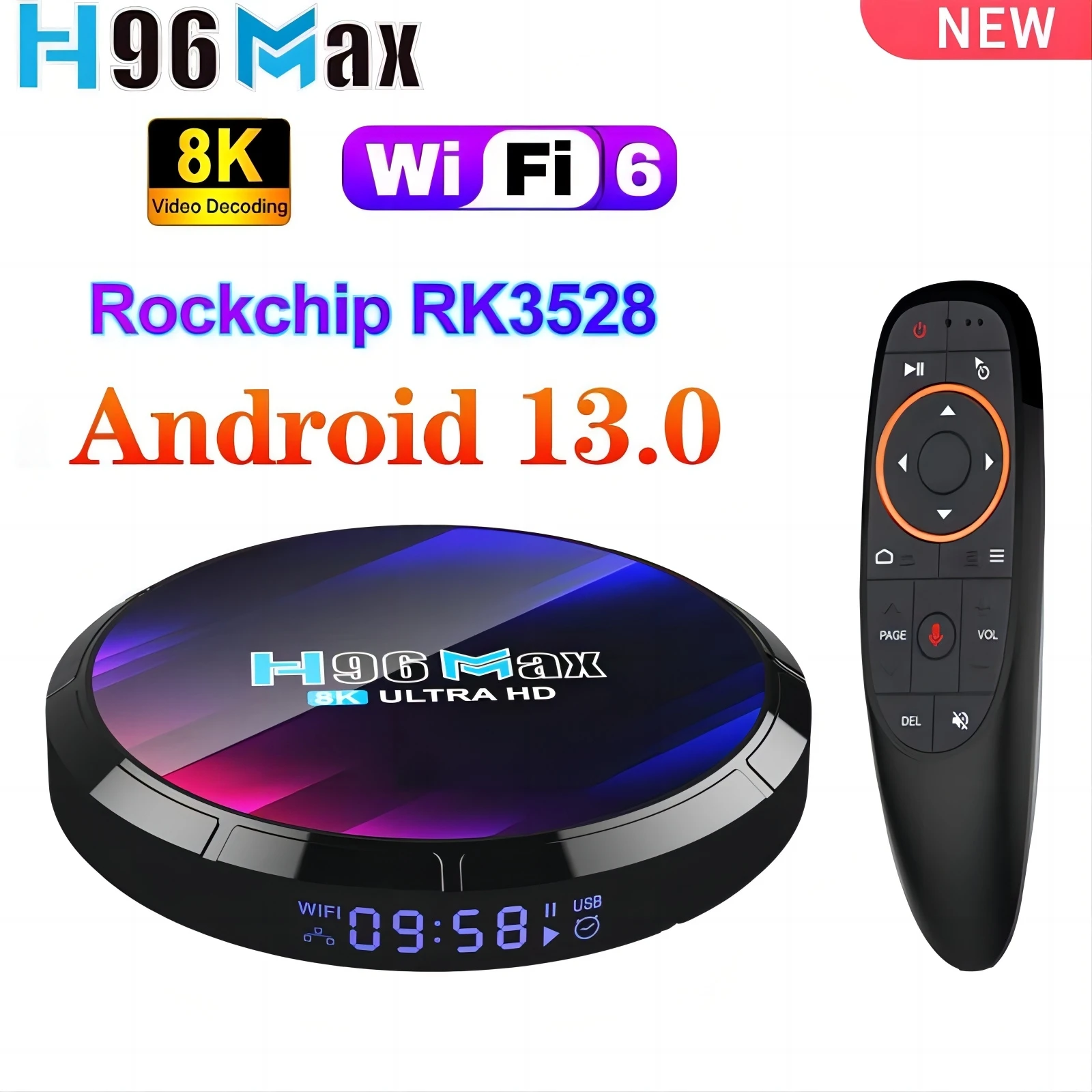 Android TV Box H96 MAX RK3528 Rockchip 3528 Quad Core 8K Media Player Wifi 6 BT5.0 4GB 32GB 64GB 128GB Google Voice Set Top Box