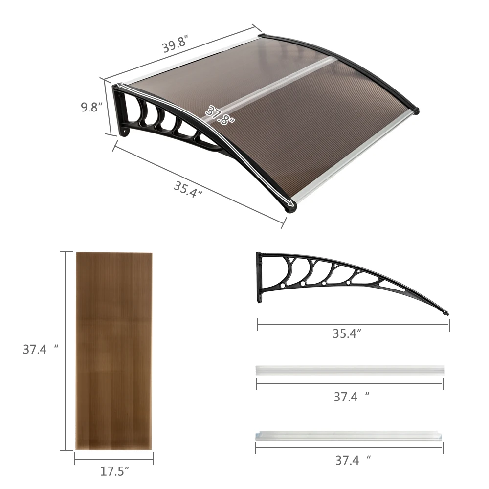 HT-100 X 96cm Household Application Door Window Rain Cover Eaves Brown Board Black Holder Outdoor Furniture