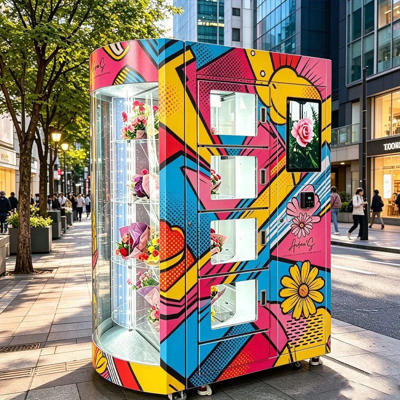 Smart Fresh Flower Vending Machine Commercial Floral Dispensing Cabinet with LED Display Customization