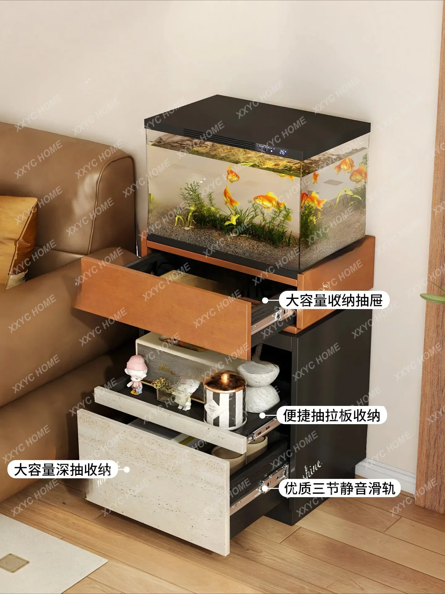 Solid wood medieval fish tank bottom cabinet Household partition storage cabinet