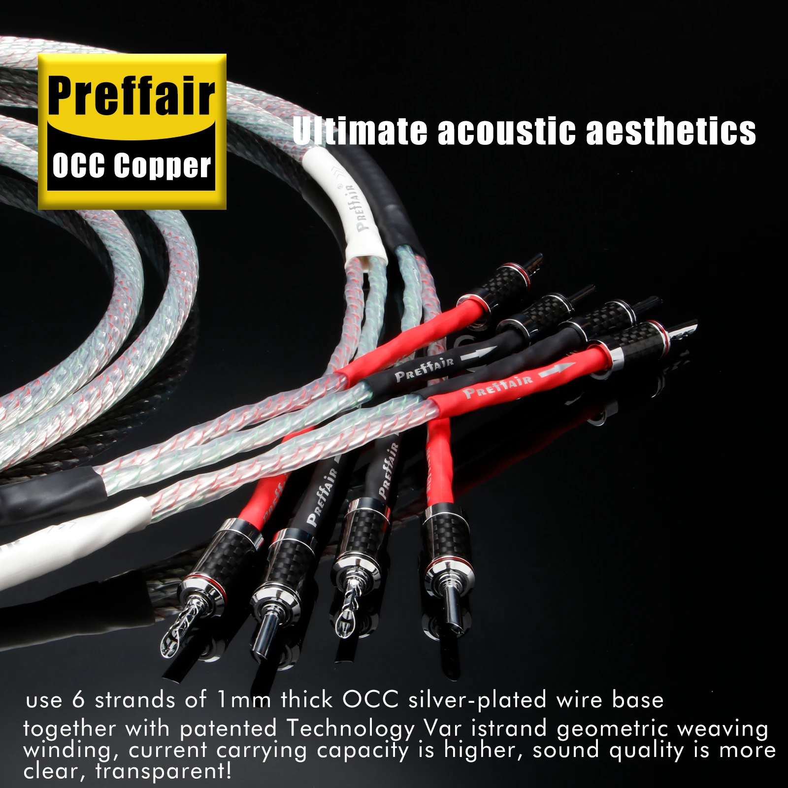 

Preffair HIfi Speaker Cable OCC 16AWG Audiophile Speaker Wire With Carbon Fiber Silver Plated Banana Plug for Amplifier