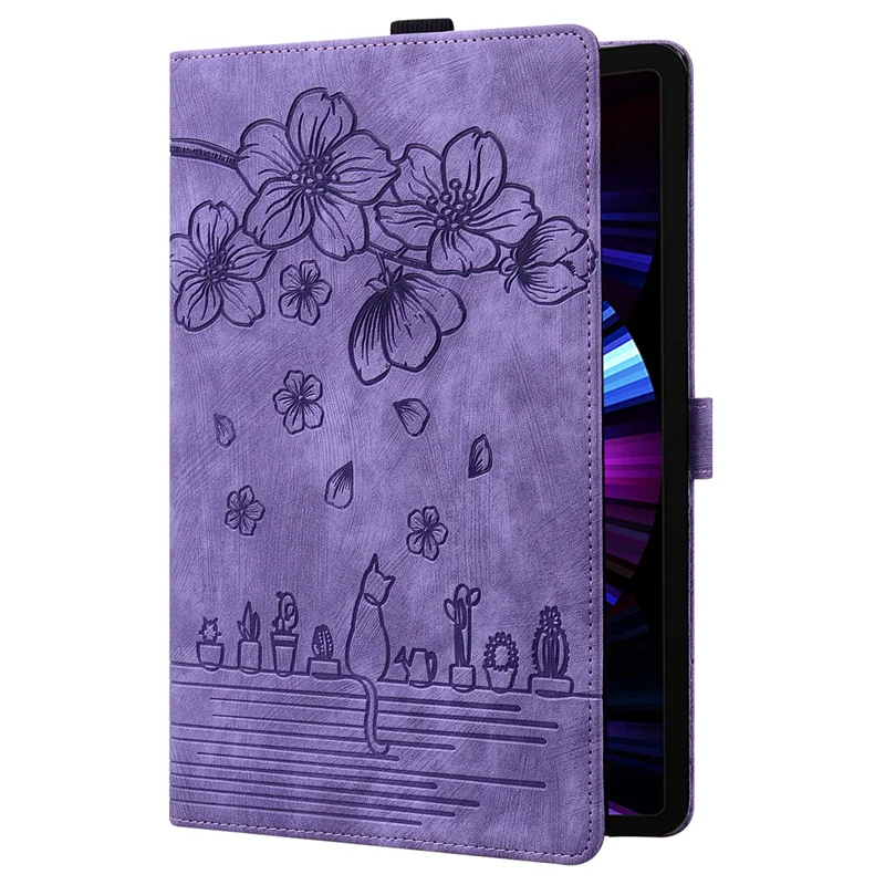 Embossed Flowers PU Leather Wallet Flip Stand Cover For Samsung Galaxy Tab S11 / S10 Lite 2025 SM-X730 SM-X400 Cat Pattern Case