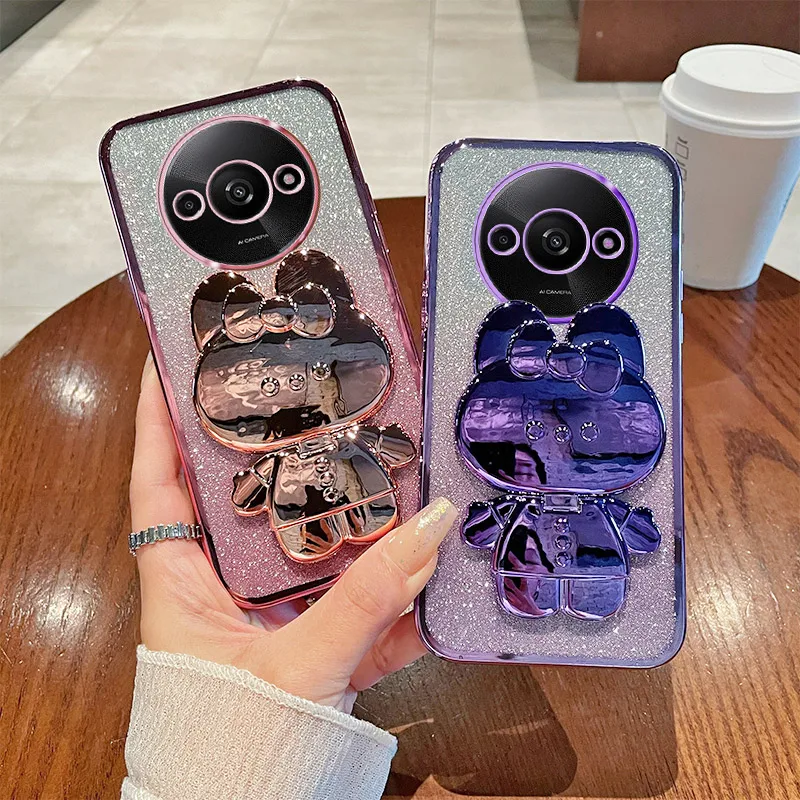 For Redmi A3 Redmi3 Luxury Glitter Bunny Rabbit Makeup Mirror Plating Phone Case for Xiaomi Redmi A3 3 Redmia3 Back Cover Case