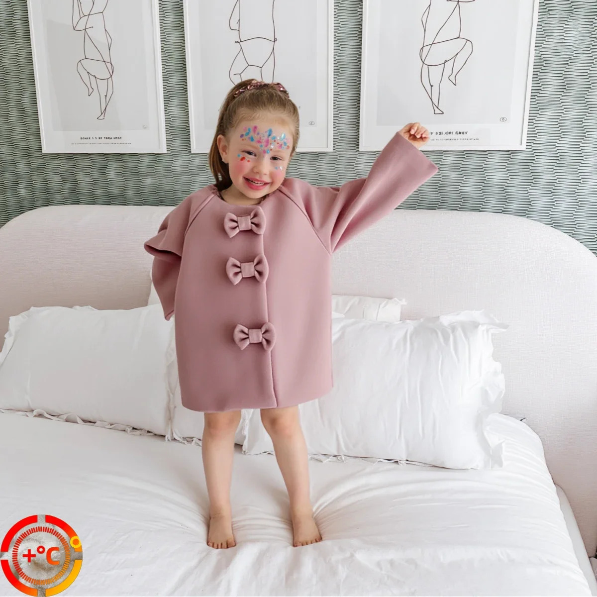 Woolen Fabric Children's Coat Autumn and Winter New Girls' Bow Buttons Coats Baby Warm Clothes