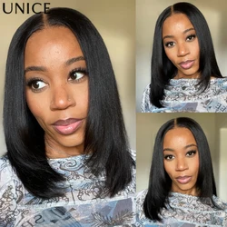 UNice No-Slip Cap 7x5 Lace Yaki Straight Bob Wig With Face-framing Layers 100% Human Hair Glueless Wig