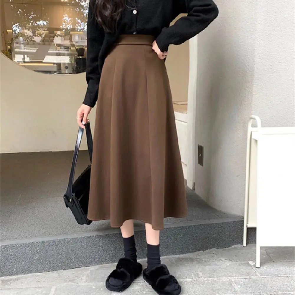 

High-waist Skirt Elegant High Waist A-line Midi Skirt for Women Solid Color Office Lady Skater Skirt with Hem Workwear Style