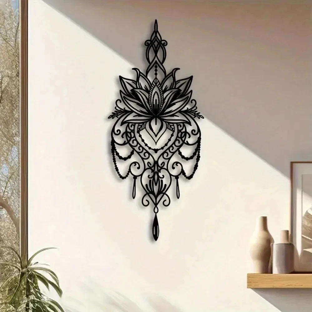 Black and White Mandala Lotus Acrylic Wall Art Elegant Meditation Yoga Aesthetic Home Wall Decoration