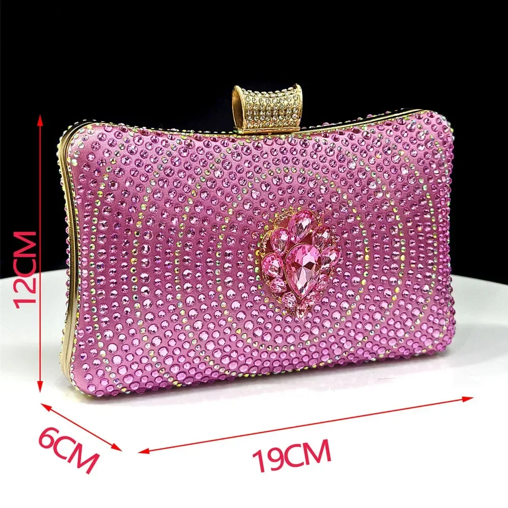 Crystal Rhinestone Heels & Clutch Bag Set Pointed Slingback Heels Women Wedding Prom Party Elegant Formal Matching Shoe Purse