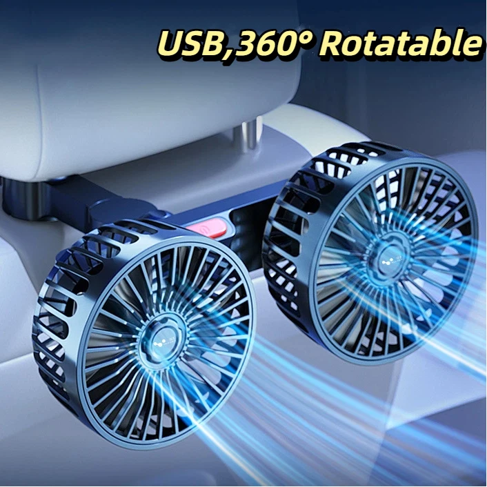 USB Car Cooling Fans for Backseat: Dual Head Car Fan 3 Speeds 360° Rotatable  5V/2A Circulation Fan for Sedan SUV RV Truck