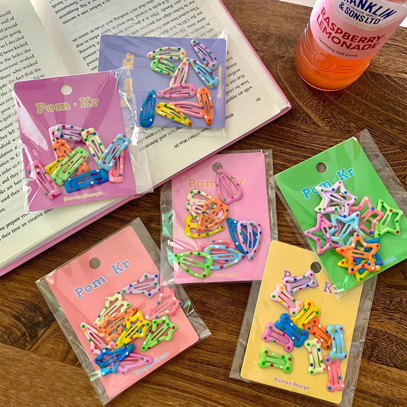 

New cute kids' hair clips: Candy-colored polka dot/star/heart BB clips—small, non-slip, hair-friendly, multiple styles !