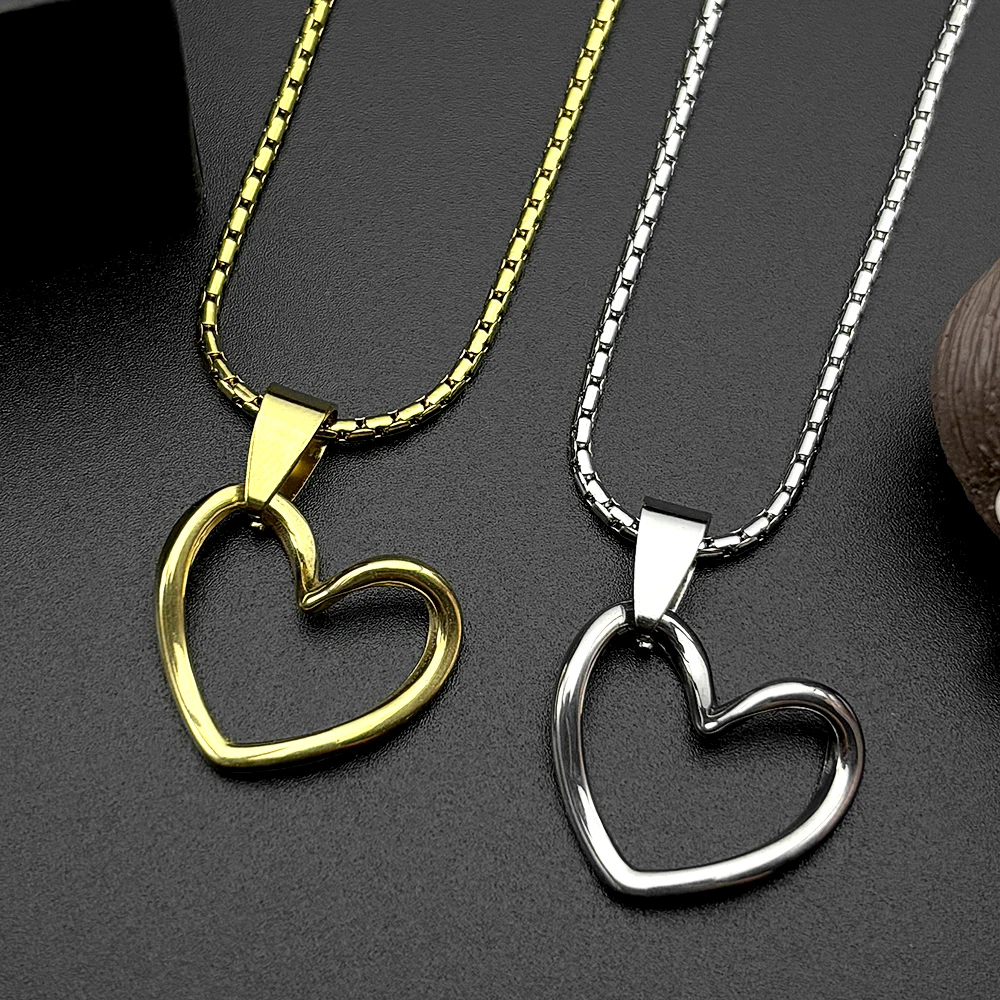 

Trendy Heart Neck Chain For Women Men Stainless Steel Silver Color Love Couple Fashion Pendant Necklace Jewelry Accessory
