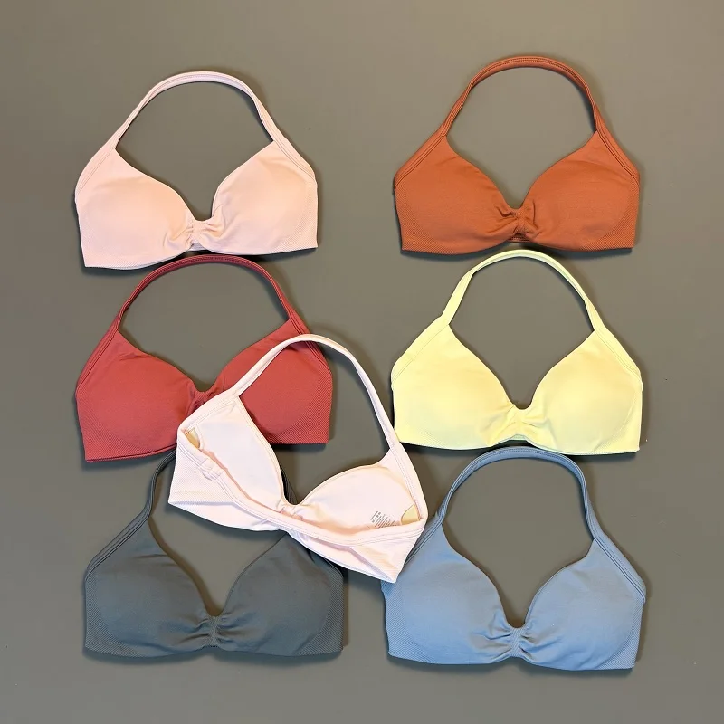 HISTELLO Sports Bra Seamless Yoga Underwear Women Gym Running Backless Bra High Support Active Wear Fitness Workout Halter