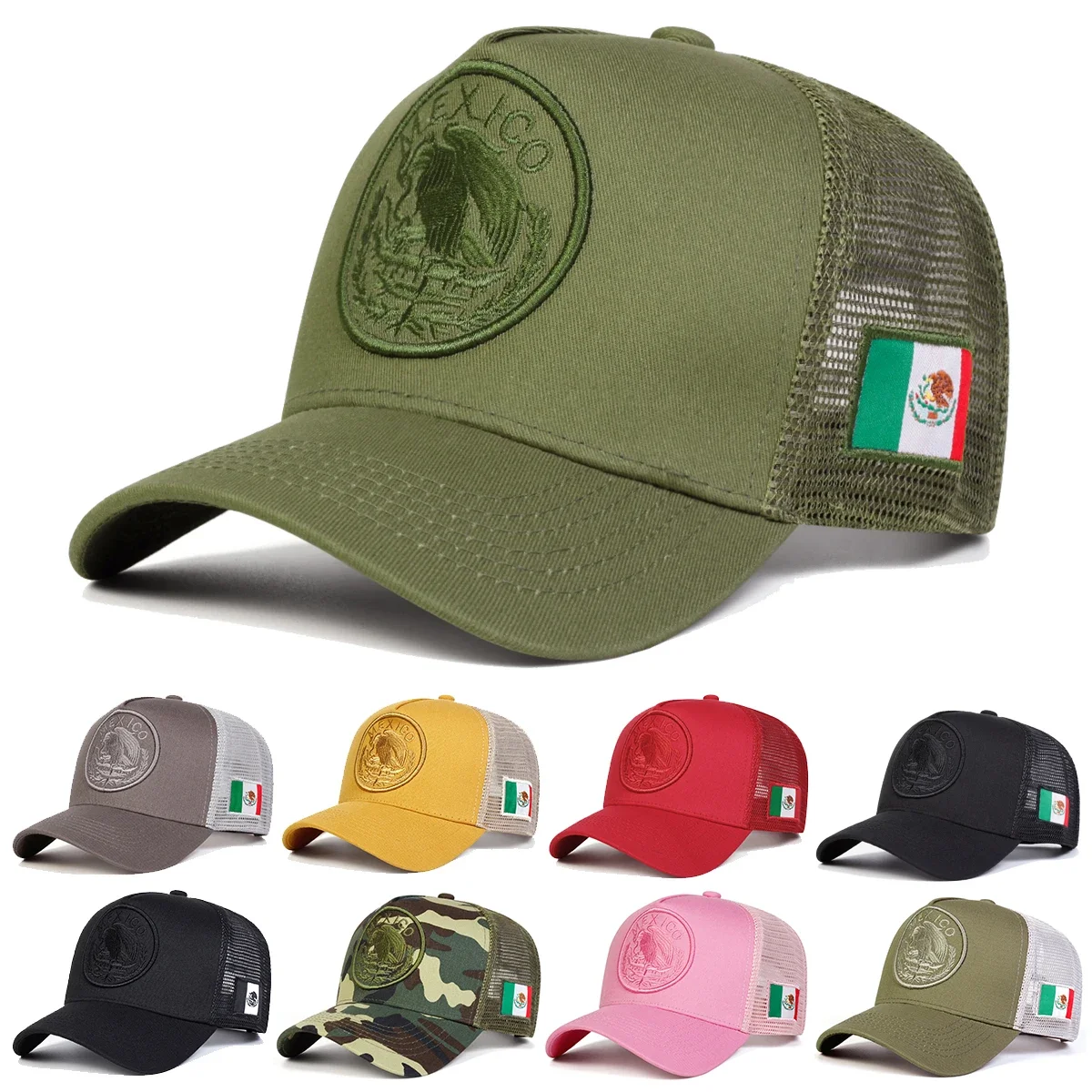 Bonés de beisebol unissex com bordado da bandeira mexicana, chapéus casuais ajustáveis, chapéu protetor solar para primavera e verão ao ar livre