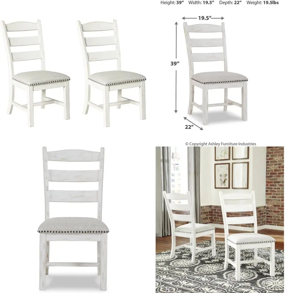 تصميم مميز من Ashley Valebeck Vintage Farmhouse كرسي طعام مبطن، عدد 2، Whitewash