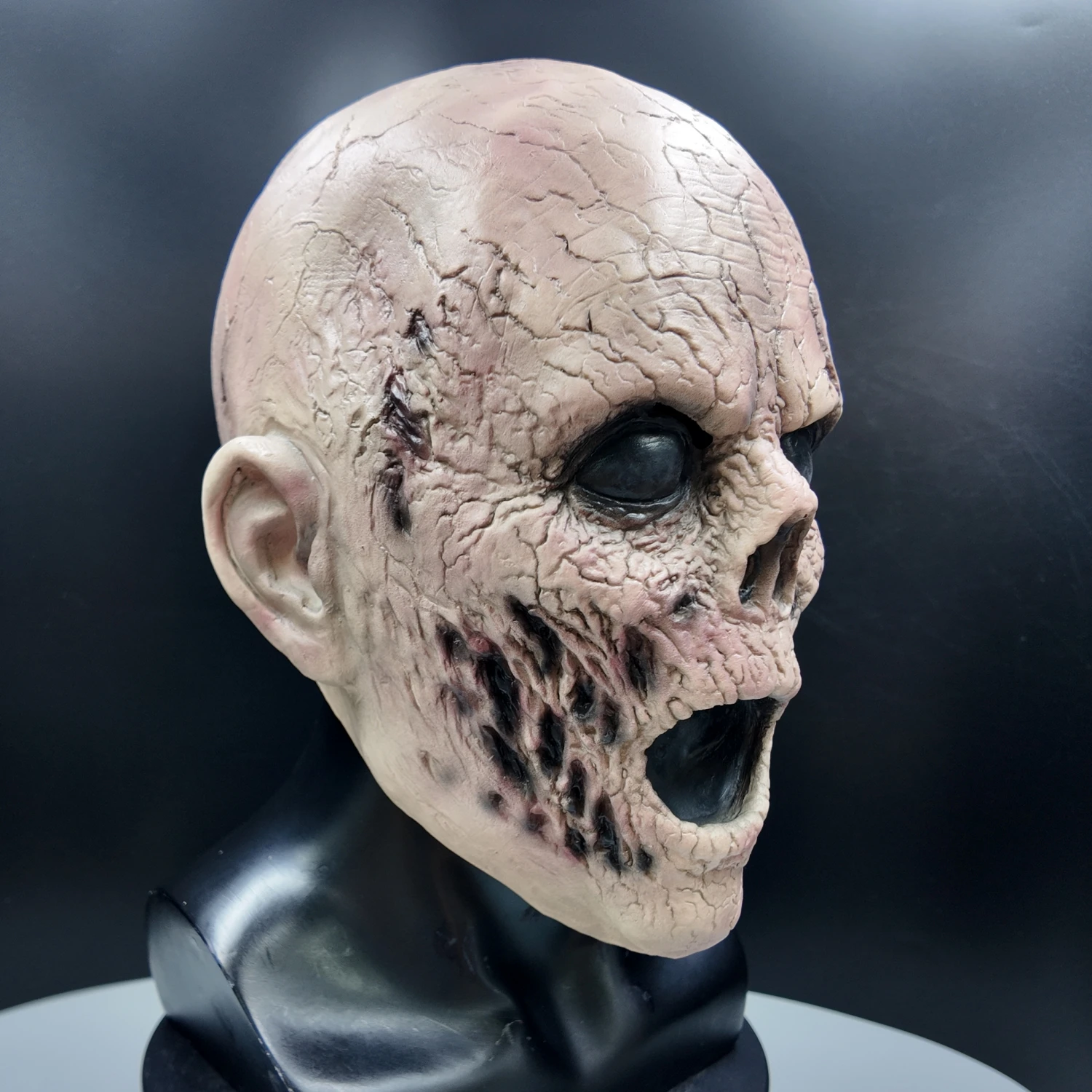 Halloween Latex Totenkopfmaske – Schreiende Zombie-Horrormaske für den ganzen Kopf – Gruselige Geister- und Gefangenen-Cosplay-Party-Kostüm-Requisite – Detail 8