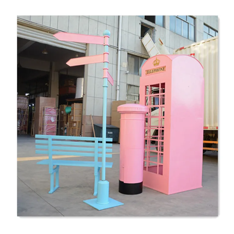 Hot Sale Steel Welding British Pink Telephone Booth Prop For event party supplies Decoration