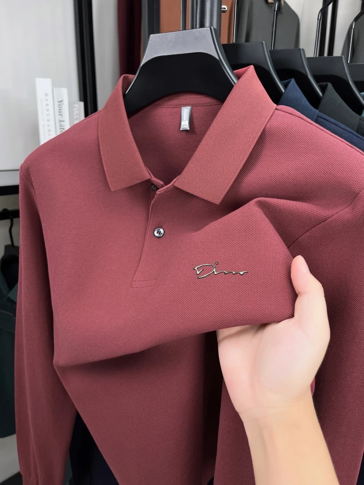 

Лёгкая роскошь мужчины 100% хлопок длинными рукавами polo рубашка Высокий уровень бренд буквы тиснение осенью удобная мягкая Чистый цвет отдых футболка
