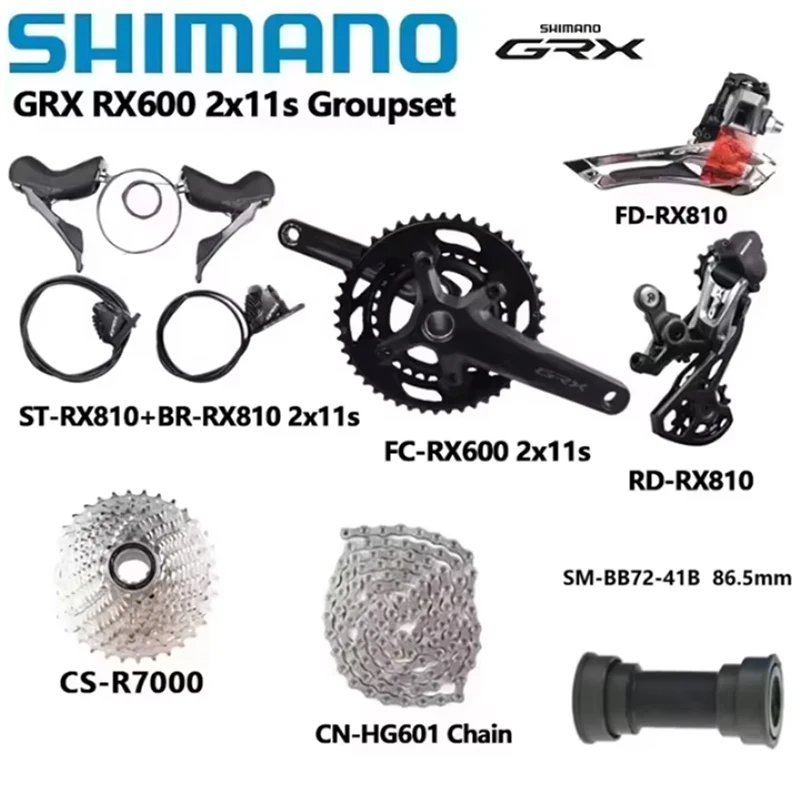 Shimano-コンピューターロードセット,rx600,2x11s,170mm, 172.5mm, 46