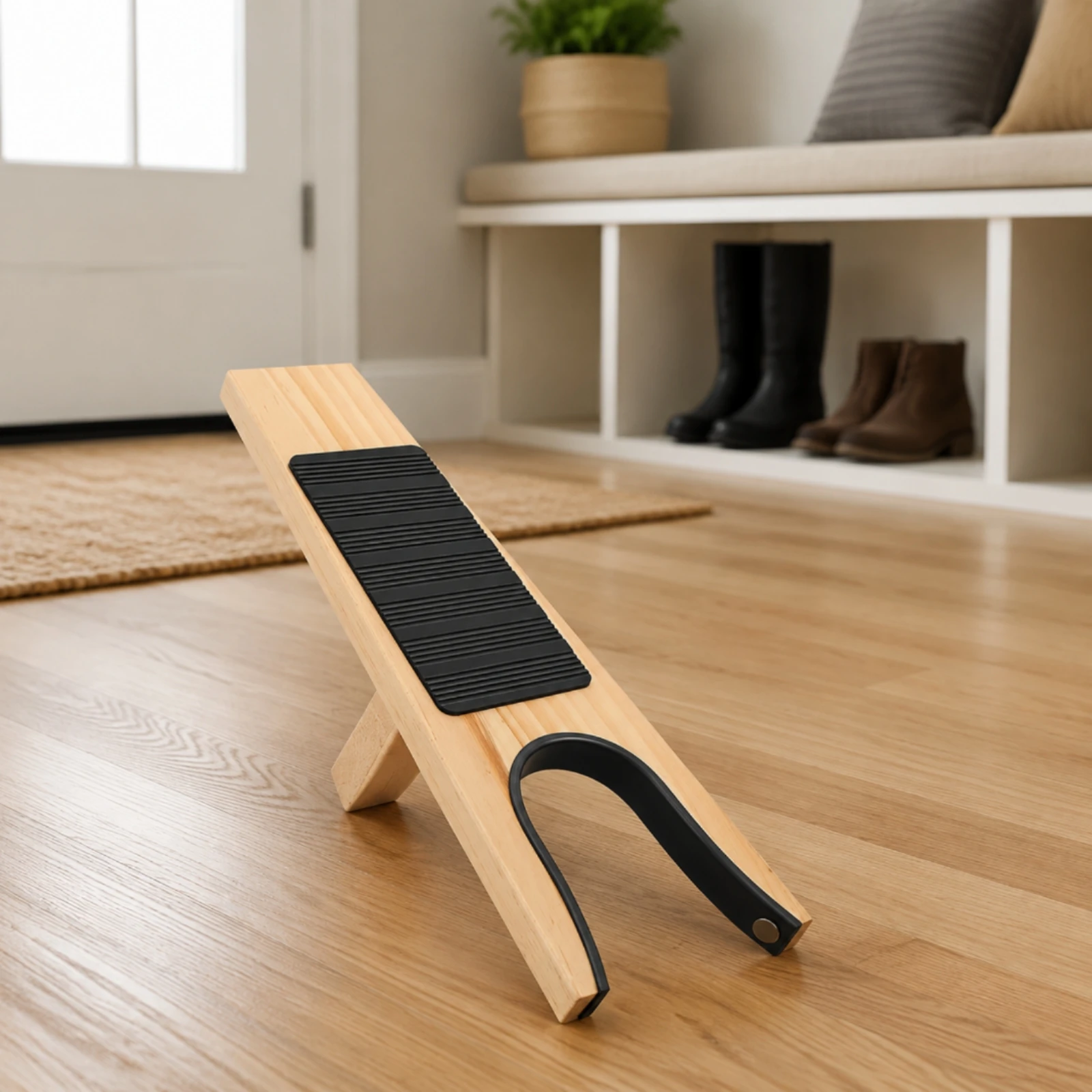 Wooden Shoe and Boot Remover Easy to Use Shoe Remover with Heel Hook Boot Jack with Foot Rest Low-Effort Textured Grip