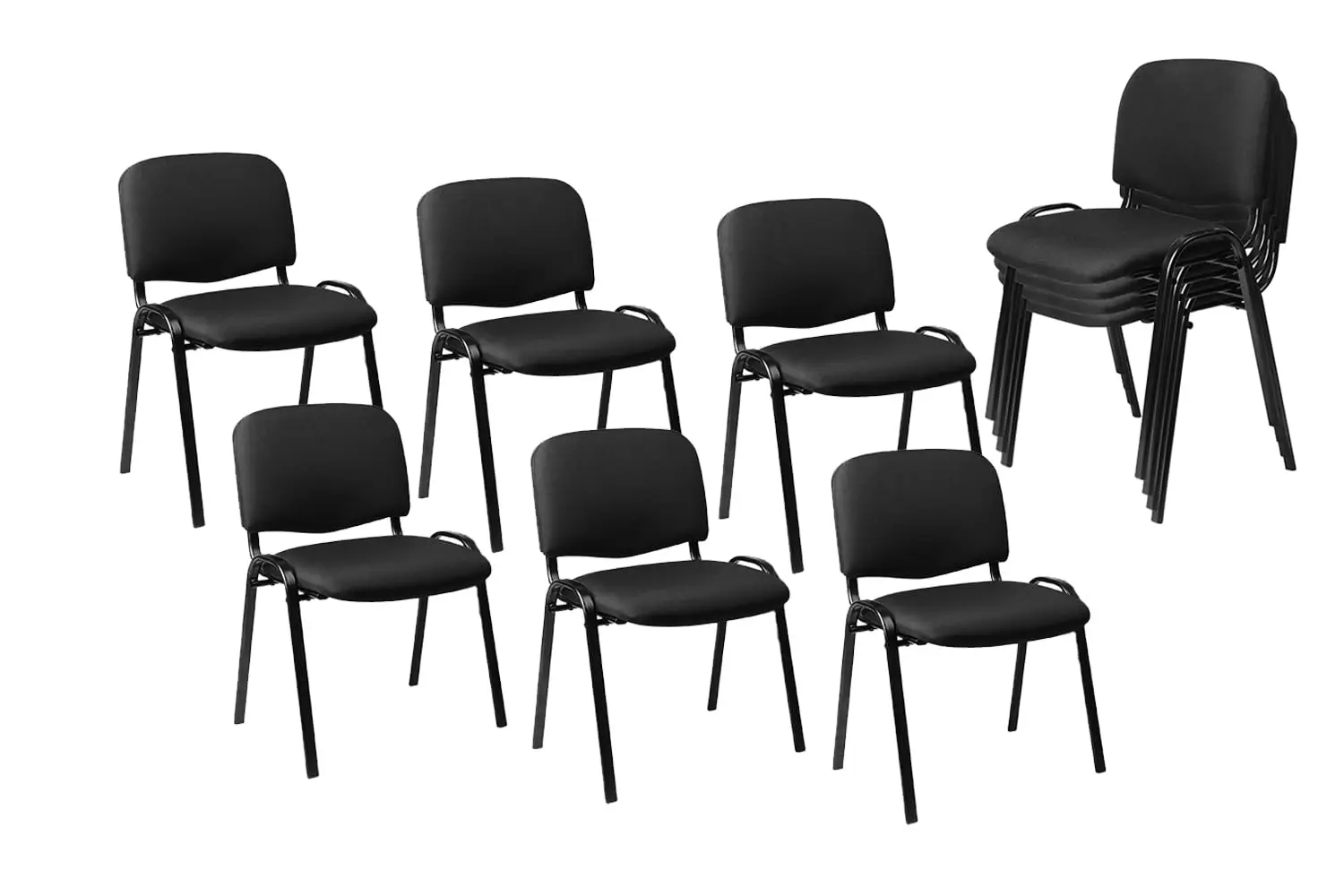 Set of 10 Pack Stackable Waiting Room Chair Fabric Black Reception Chairs Metal with Thickened Seat Back Cushion for