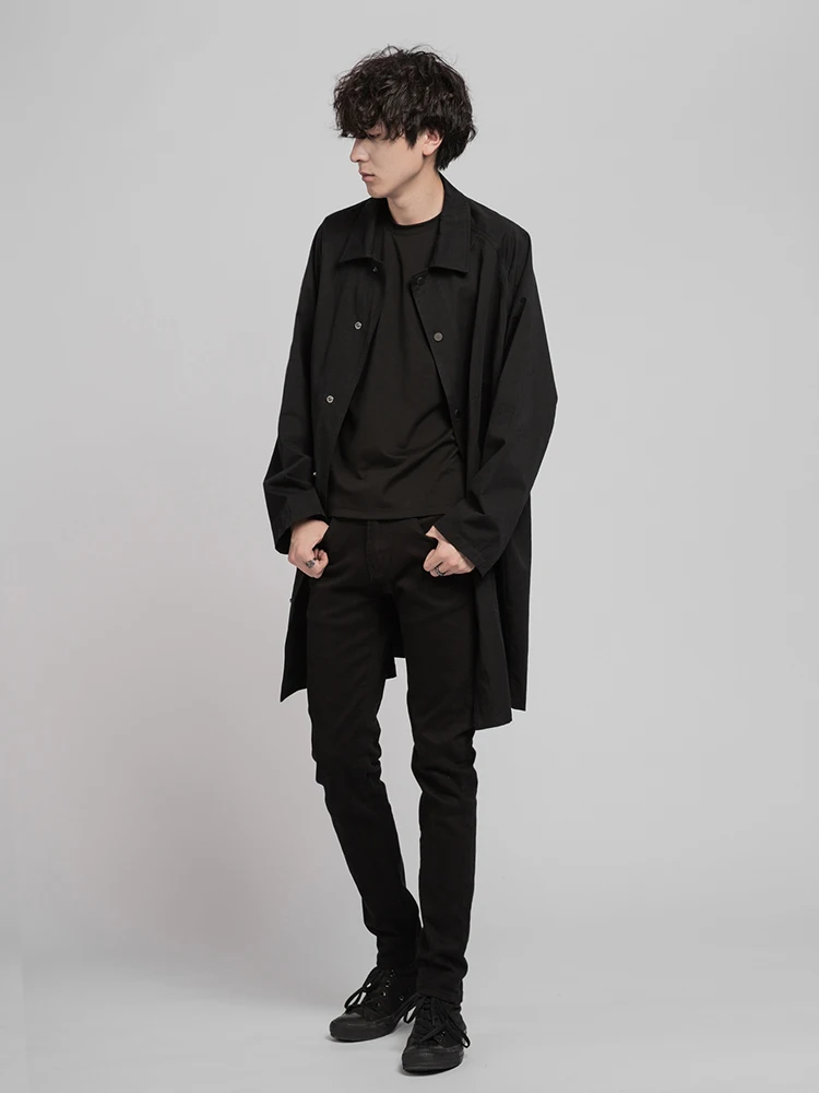 

Single Breasted Long Trench Coat men's Loose Coat Autumn Casual Soviet Army Coat Black Green Robe