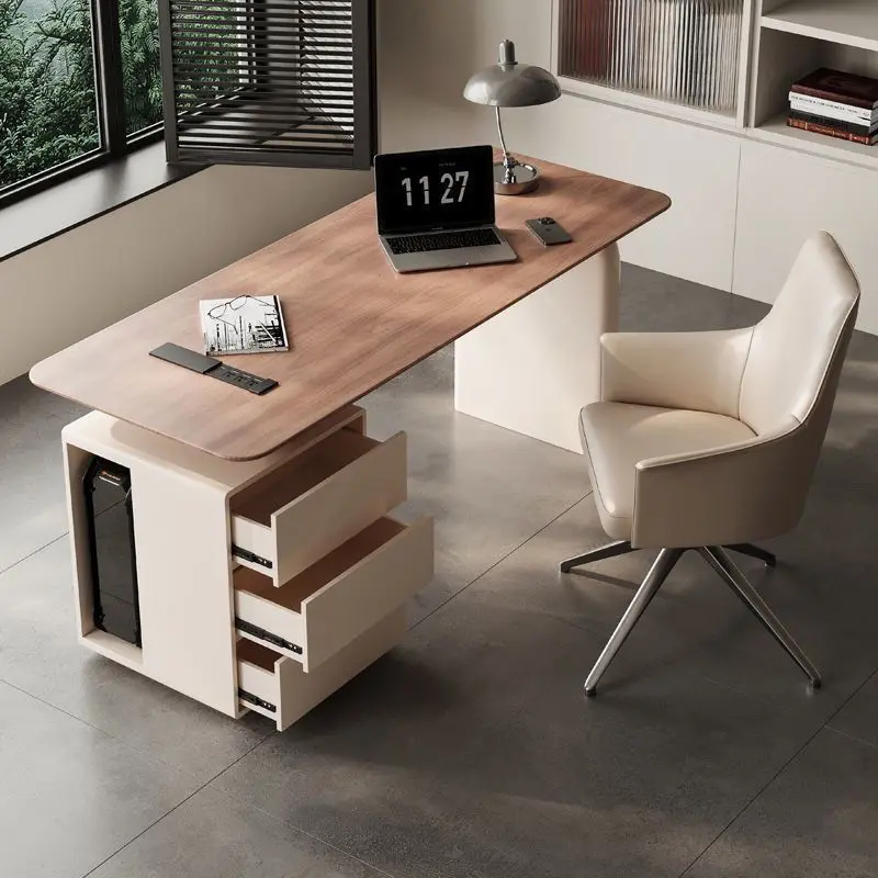 Meubles nordiques modernes, bureaux en bois massif, bureaux de bureau simples mais intelligents, bureaux d'ordinateur avec prises, tiroirs de rangement