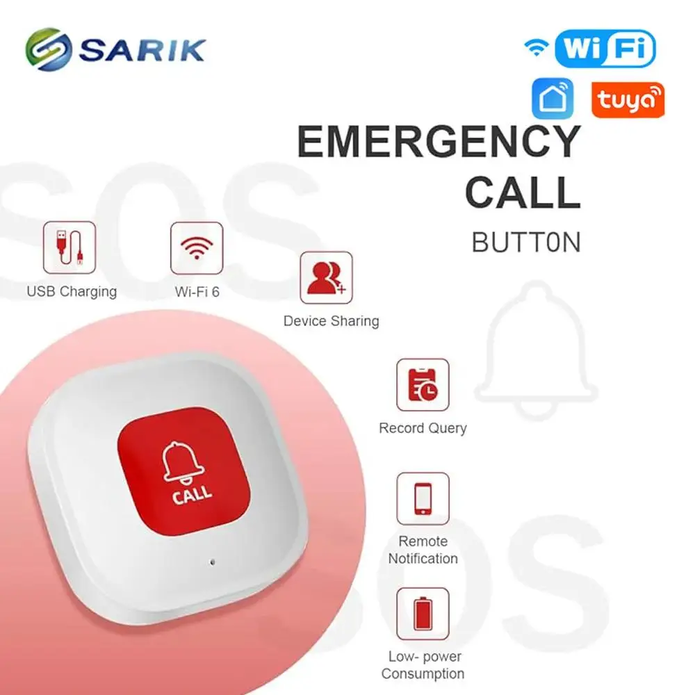 

Works Tuya WiFi SOS Alarm Button Elderly Emergency Panic Button Personal Self-Defense Home Burglar Alarm Sensor Smart Life App