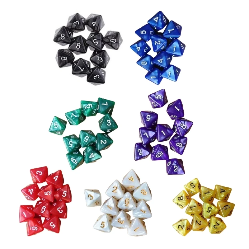 10Pcs 8-Sided Polyhedral Dices Acrylic Game Dices Marble Pattern Table Game Dices Suitable for Role Playing Game R66E