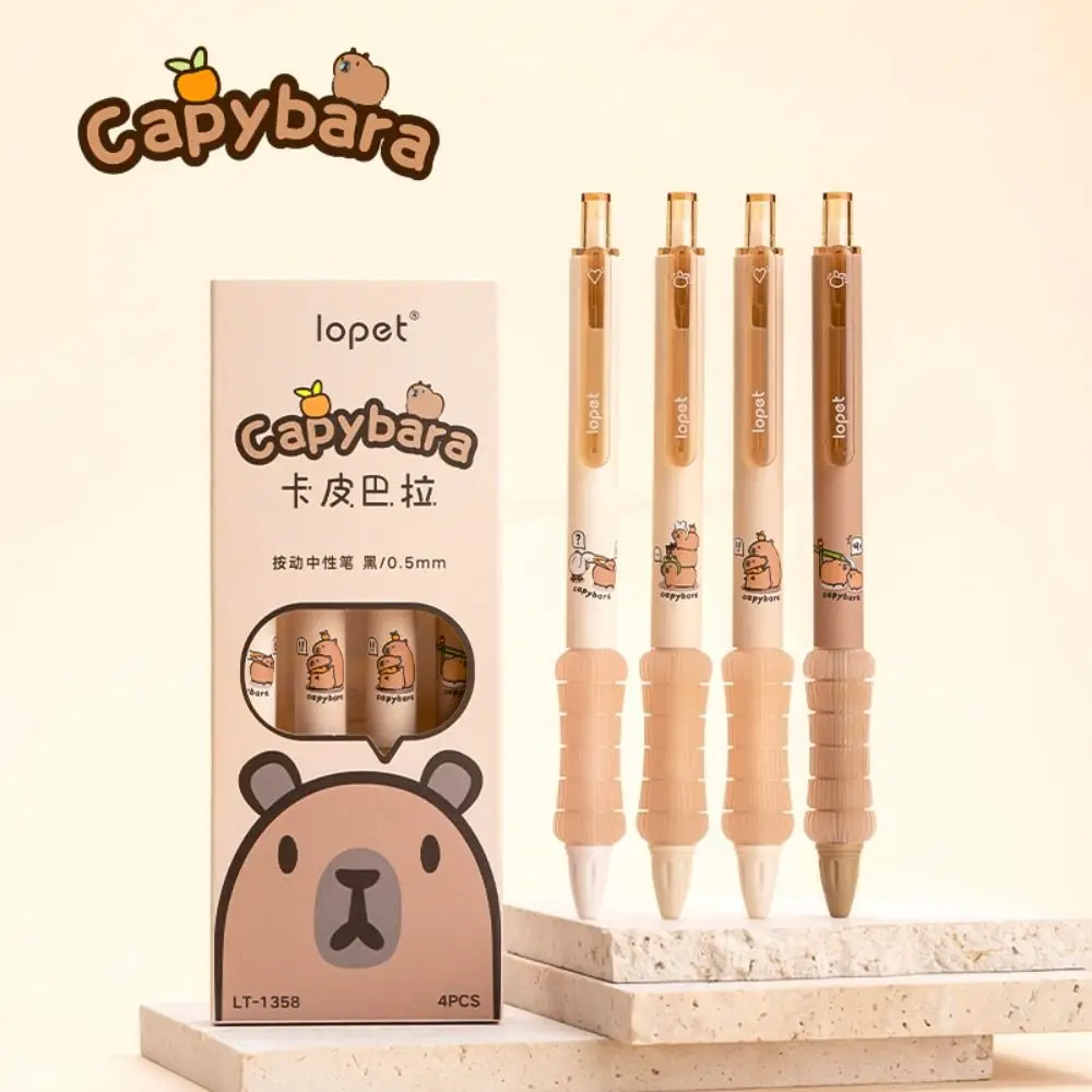 

4pcs/set New 0.5mm 0.5mm Gel Pen Soft Cloud Grip Quick-drying Capybara Press Pen Writing Stationery Cute Cartoon Ballpoint Pen