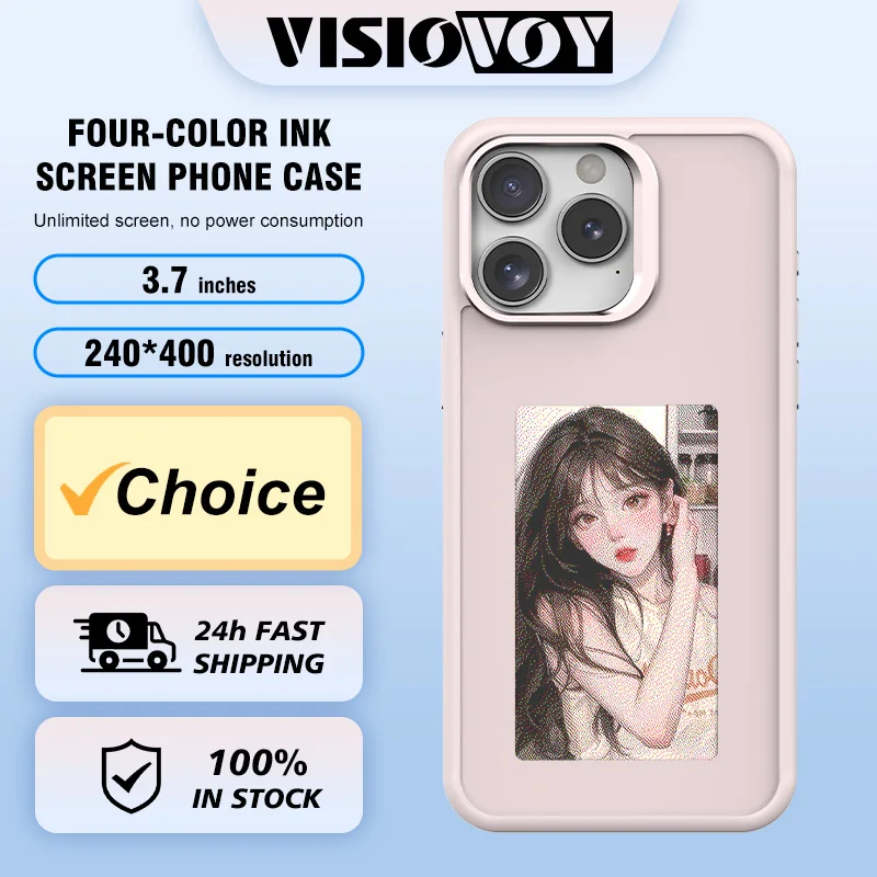 New Pink Blue Fashion Cartoon 4 Color Smart Phone Cover E ink NFC Function Cases for iPhone 16 15 14 13 Pro Max DIY Screen Funda