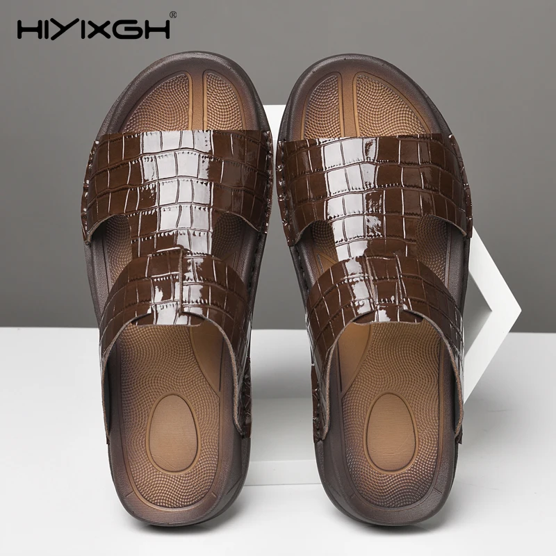 

Мужские тапочки из натуральной кожи, официальная летняя обувь для мужчин, обувь высокого качества, сандалии ручной работы, мужские черные и коричневые сандалии Homme